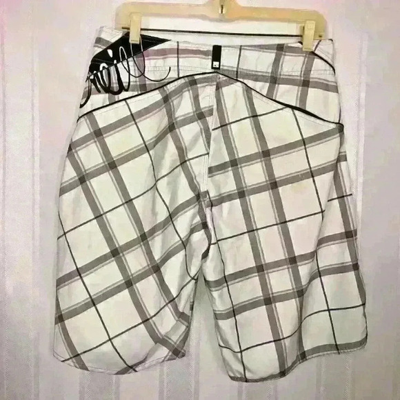 O'Neill White M Plaid Drawstring Swimming Trunks - Picture 2 of 5